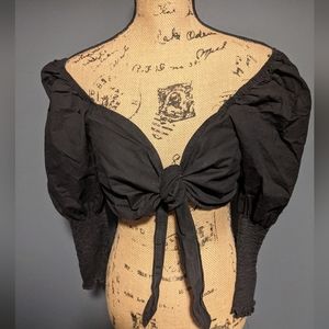 Fashion Nova, Women's Large, Front Tied Crop Top with Puff Sleeves